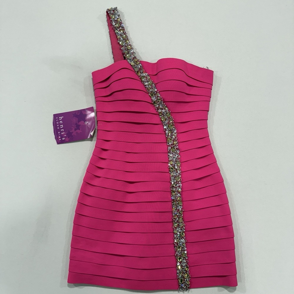SHERRI HILL 2431 CORAL BEADED SHORT COCKTAIL MINI EVENING DRESS SIZE 2